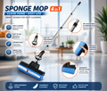 Adjustable Sponge Mop with Red Handle | Floor Cleaning Mop for Home, Kitchen, Bathroom & Office
