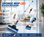 Adjustable Sponge Mop with Red Handle | Floor Cleaning Mop for Home, Kitchen, Bathroom & Office