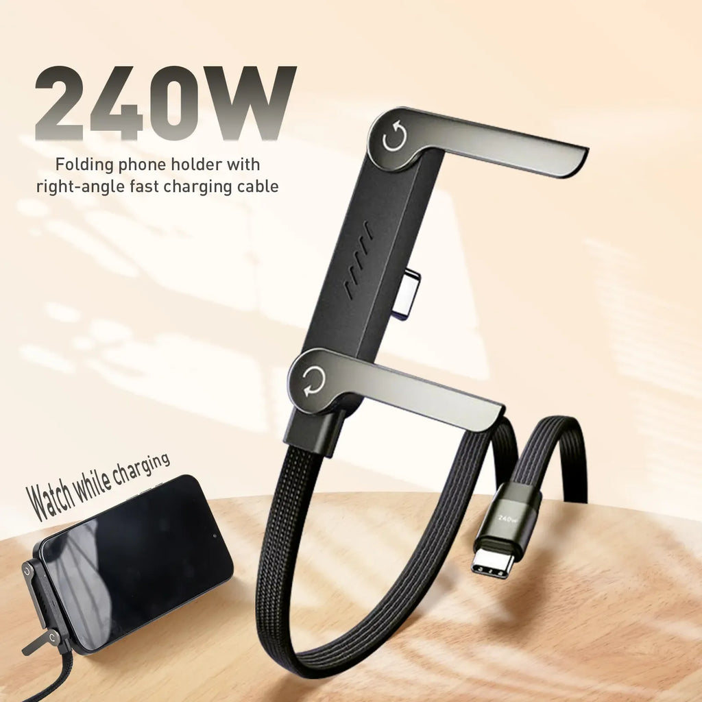 240W 2-in-1 Type C Fast Charging Cable With Foldable Bracket | Type-C to Type-C Data Cable & Desktop Holder