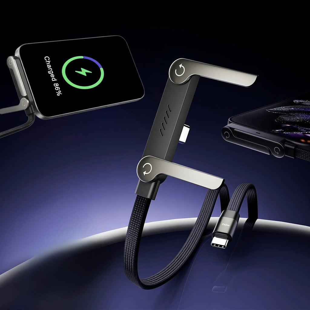 240W 2-in-1 Type C Fast Charging Cable With Foldable Bracket | Type-C to Type-C Data Cable & Desktop Holder